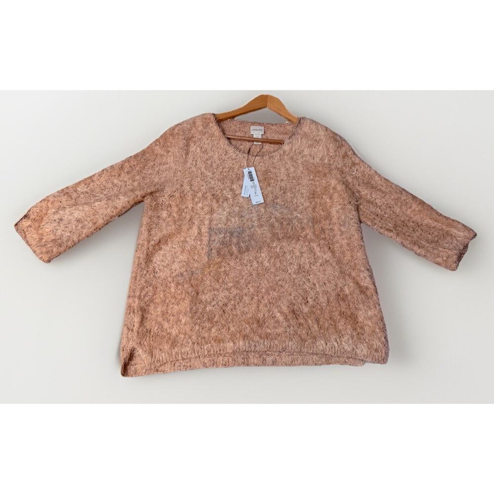 Chicos Super Soft Eyelash Shine Gold Pullover Sweater Size 2 L/12 NWI